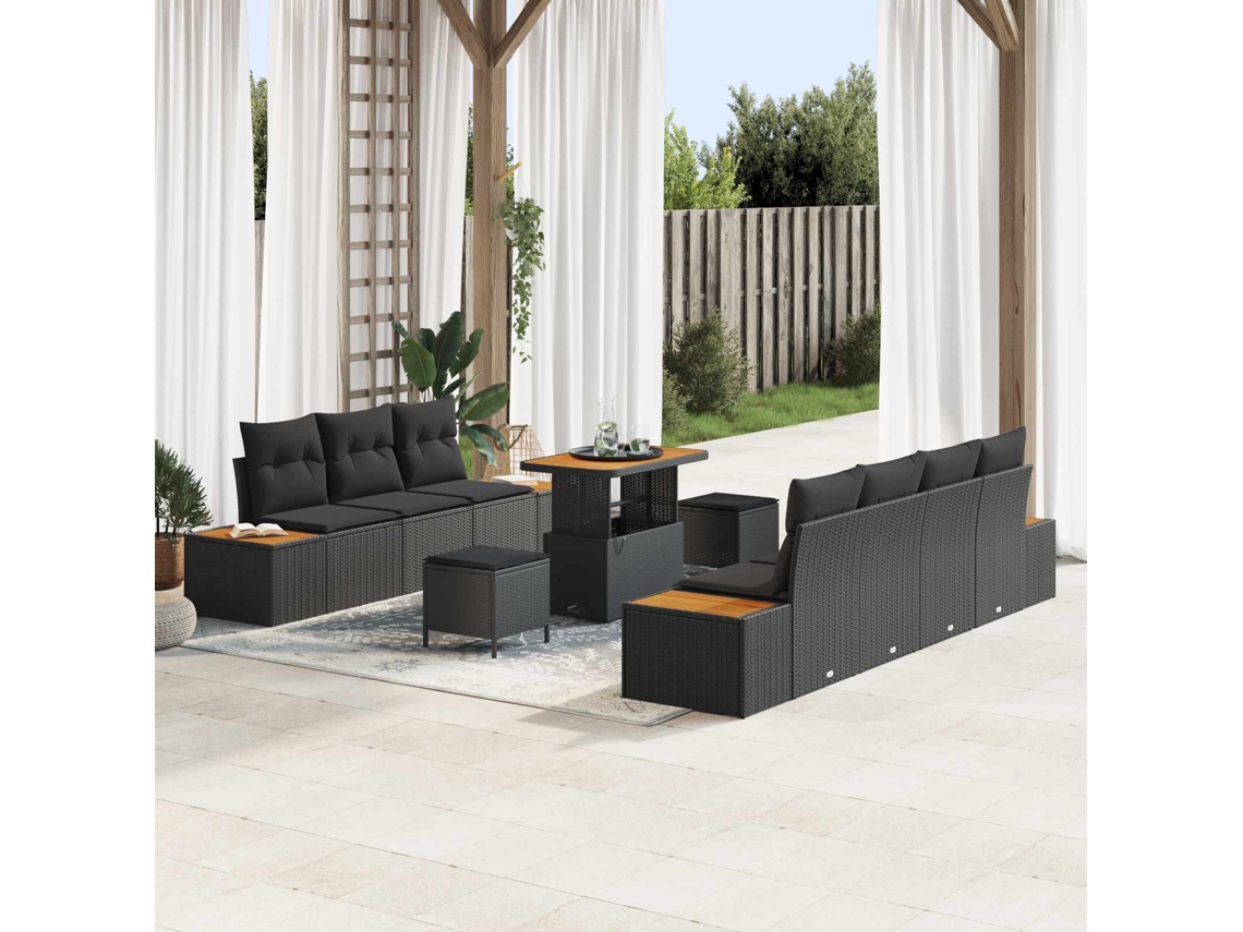 Vidaxl Conjunto De Sofá De Jardim 10 Unid. 9-número De Lugares Preto