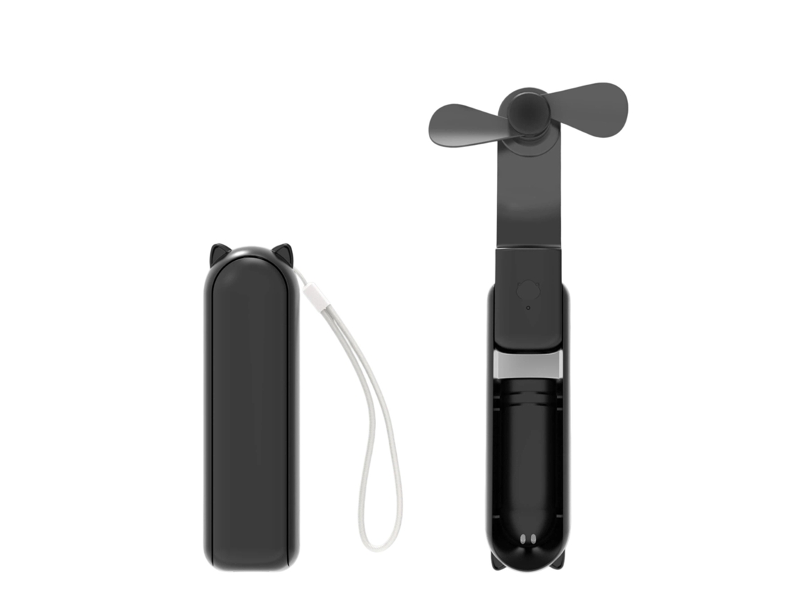 Mini Ventoinha De Mão Recarregável, 3 Velocidades, Usb, Bateria, Viagem, Preto