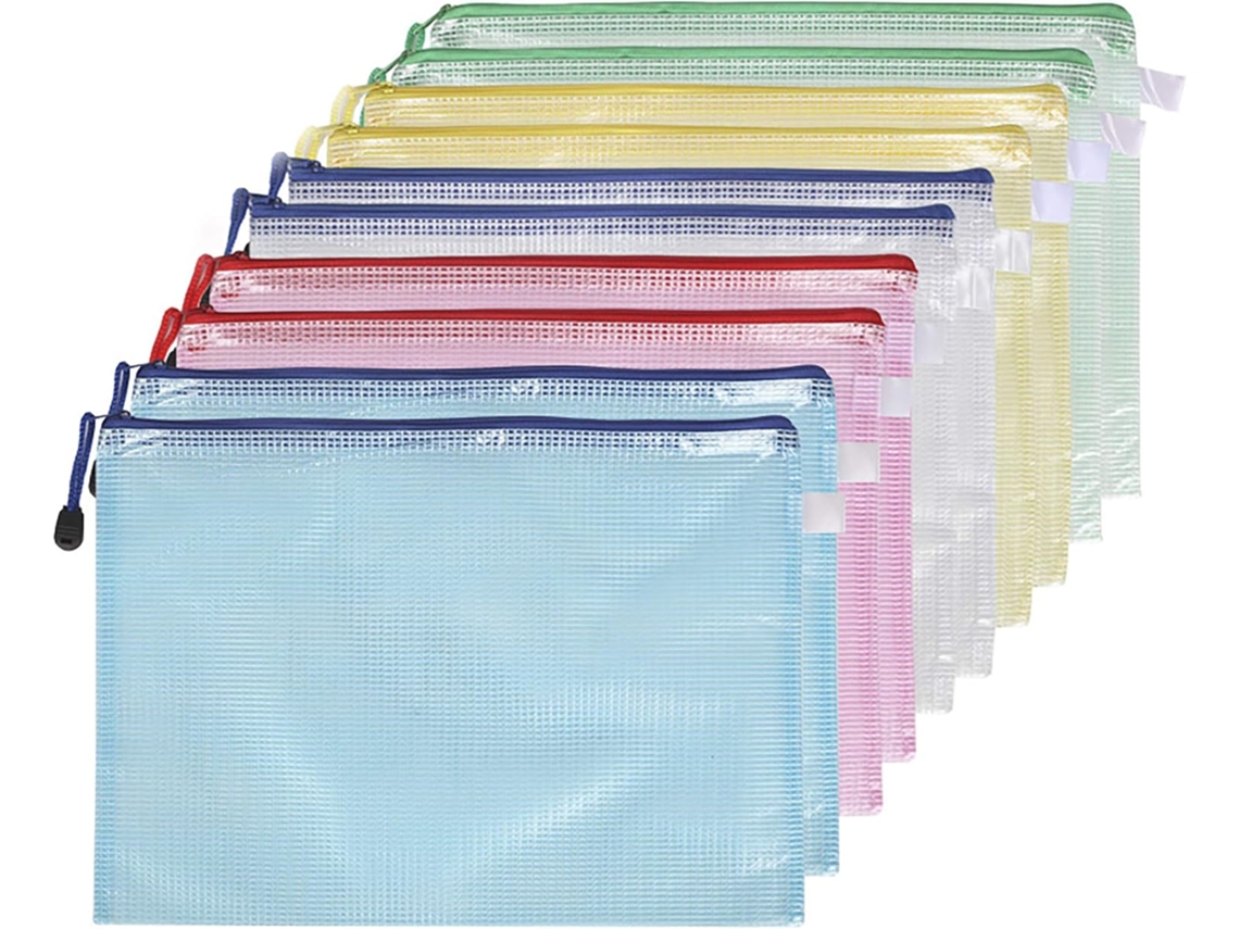 Conjunto de 10 Pastas Plásticas A5 com Zíper, em Tela, para Documentos, Ideal para Armazenamento e Uso Escolar BRILVIBERA