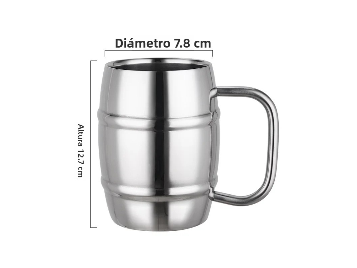 Caneca de Cerveja de Aço Inoxidável com Alça e Duas Extremidades. MDUG (500 Ml)