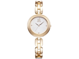 Relógio de Pulso Feminino Shengke de Moda com Quartzo e Pedras Brilhantes Dourado