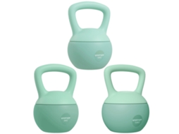 Conjunto De 3 Kettlebell Plástico, Arena Metálica Cor Verde 21x21x30 Cm Sportnow
