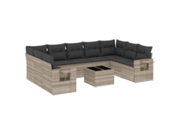 Maison Exclusive - 10 Pcs Conj. Sofás Jardim Com Almofadões Vime Pe Cinzento-claro