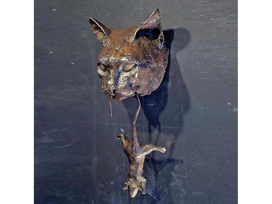 Batente de Porta Nova Line com escultura de gato e rato, decorativo de parede, manual