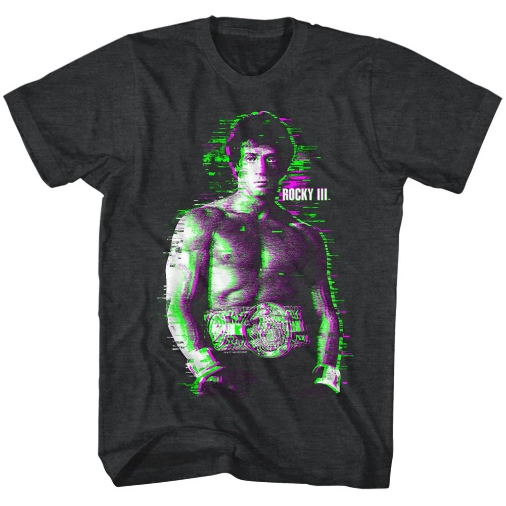 Rockinstone Rocky Movie Glitchy Heather Black Adult T-shirt Size:xl