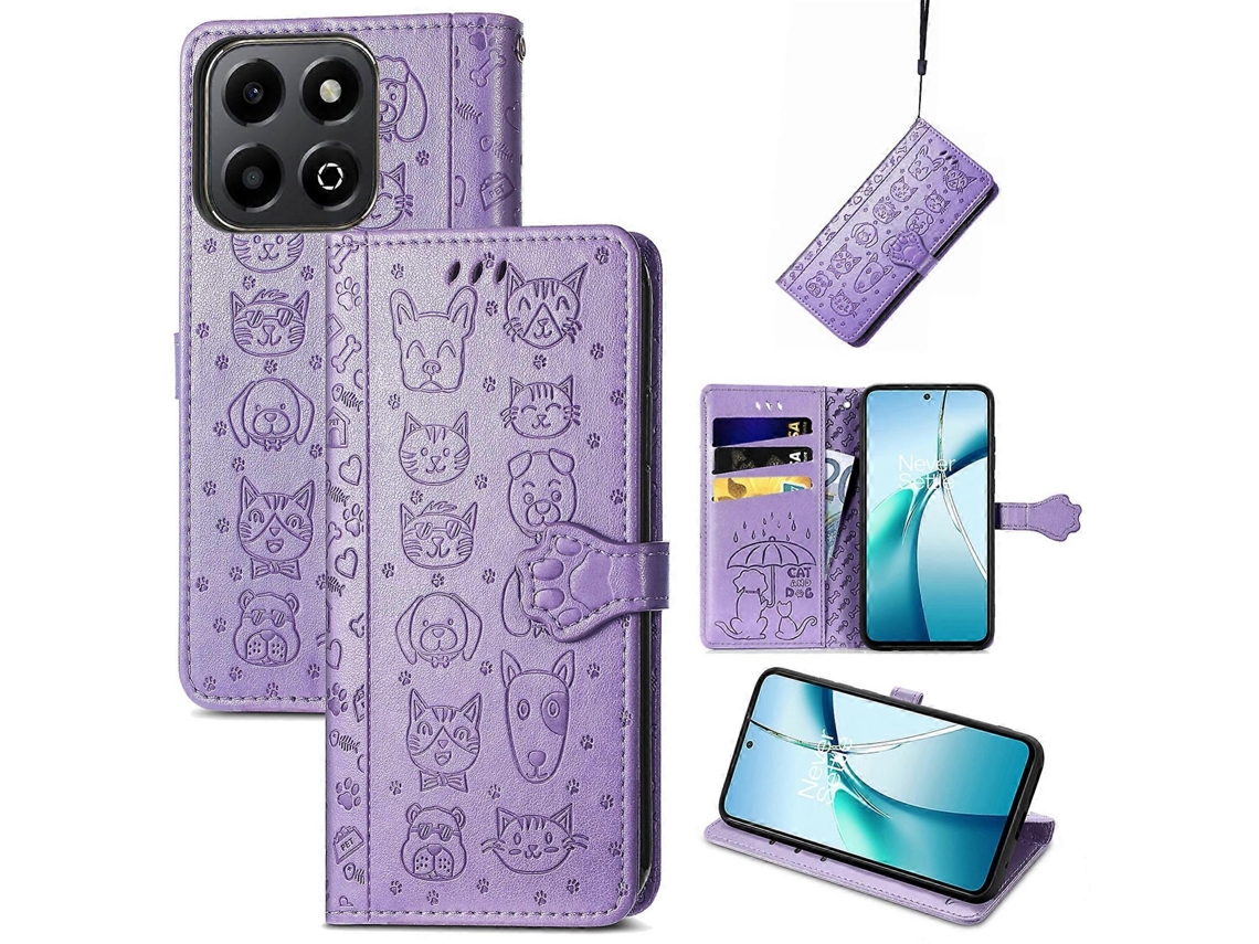 Capa De Couro Para Celular Com Estampa De Gato E Cachorro