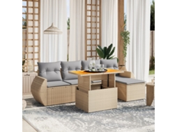 Vidaxl 6 Pcs Conjunto de Sofás P/ Jardim com Almofadões Vime Pe Bege