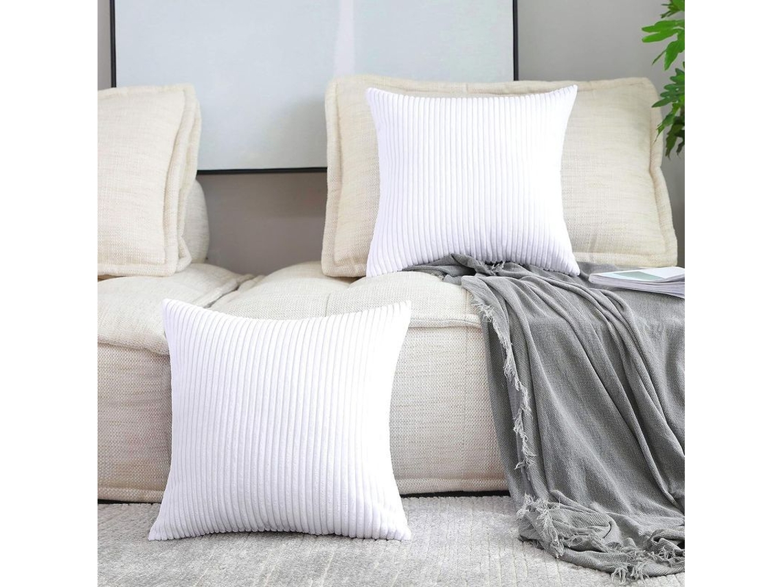 Rebe-funda De Almohada Decorativa De Terciopelo Rayado Suave, Branco Puro, 45x45cm, 2 Peças