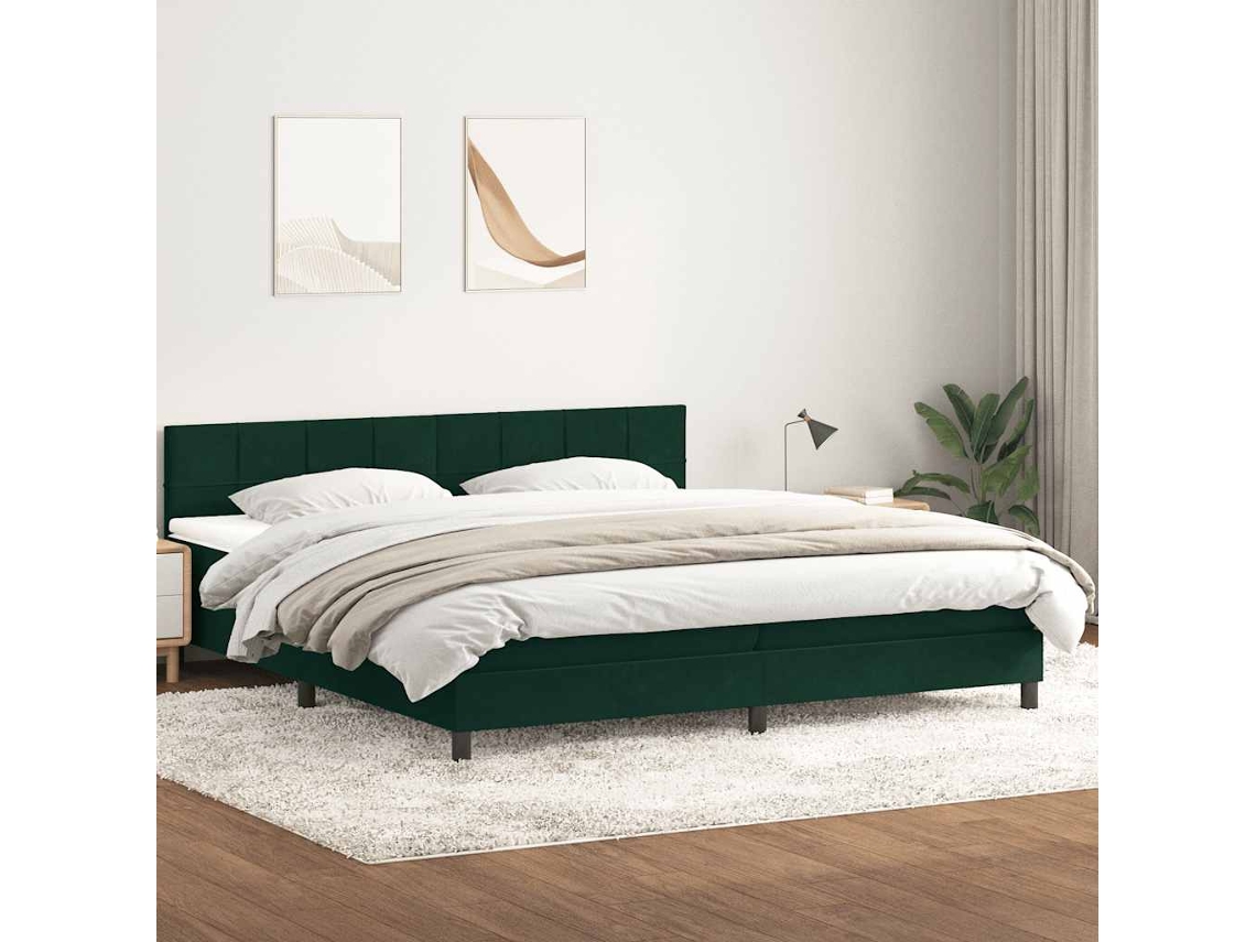 Vidaxl Cama Com Molas/colchão 180x220 Cm Veludo Verde-escuro