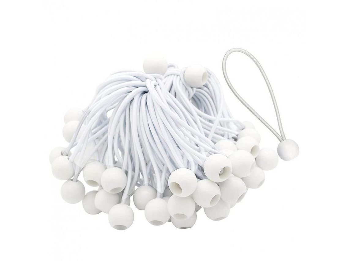 50 Cordas Elásticas Com Bolas Para Toldos, Barracas, Cartazes, Postes De Bandeiras, 15cm, Branco Blanco