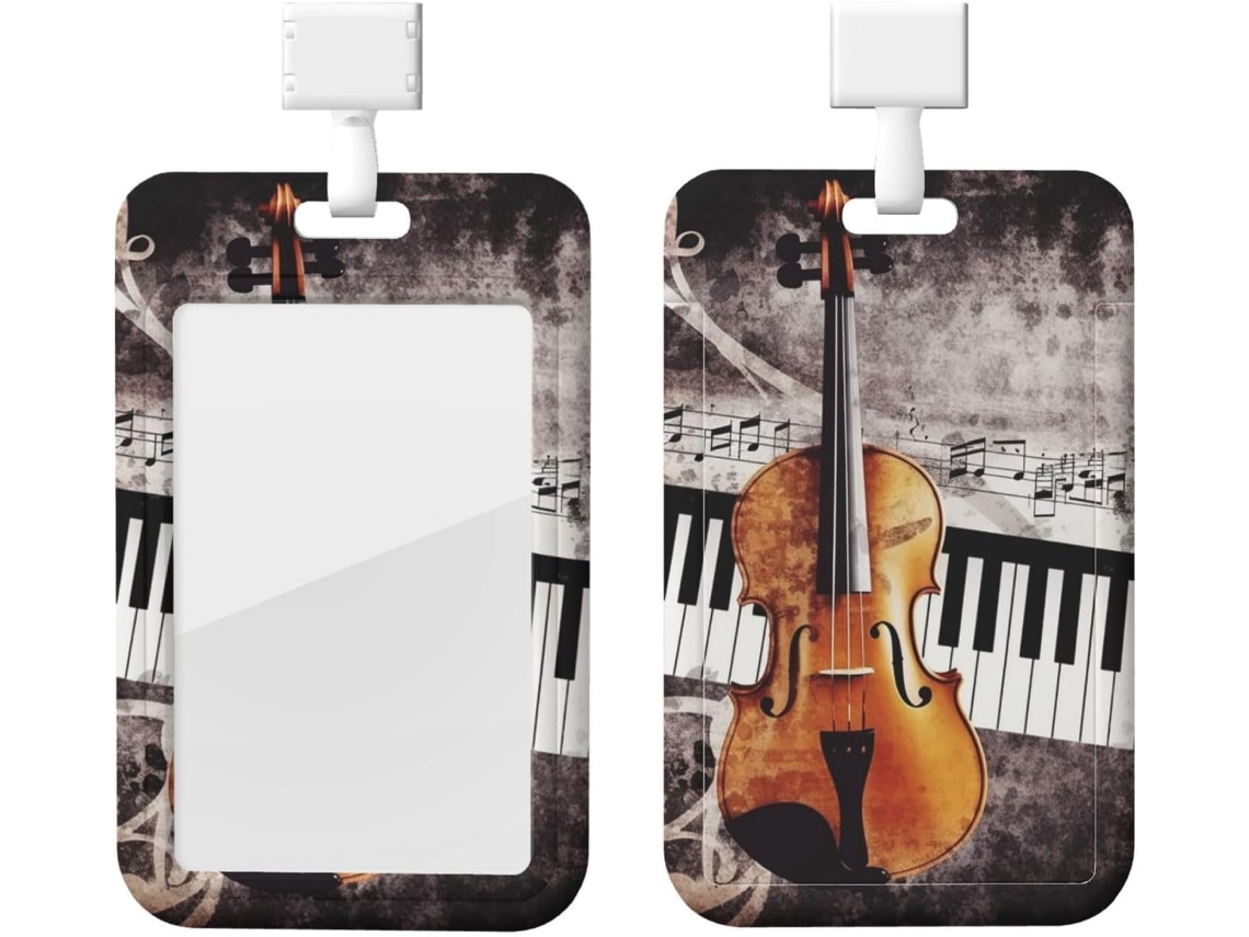 Porta Crachá Em Formato De Piano E Violino, Com Notas Musicais, Cordão Vertical, Capa Plástica Impermeável, Estojo