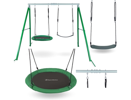 Baloiço Infantil 3 Baloiço de Jardim Duplo com Suporte e Corda Baloiço Redondo com Regulação em Altura Assento Carga Máxima 200Kg HYPERMOTION