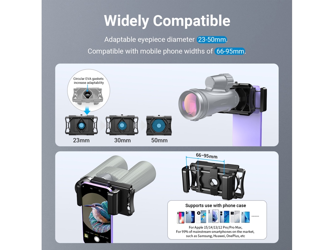 2026 adaptador de Telefone para Telescópio, Monocular e Binóculos Suporte Universal para Smartphone