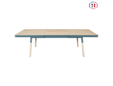 Mesa de Refeição Retangular MON PETIT MEUBLE FRANÇAIS com 2 Extensões (Azul Frehel - Madeira - 220 x 76 x 120 cm)