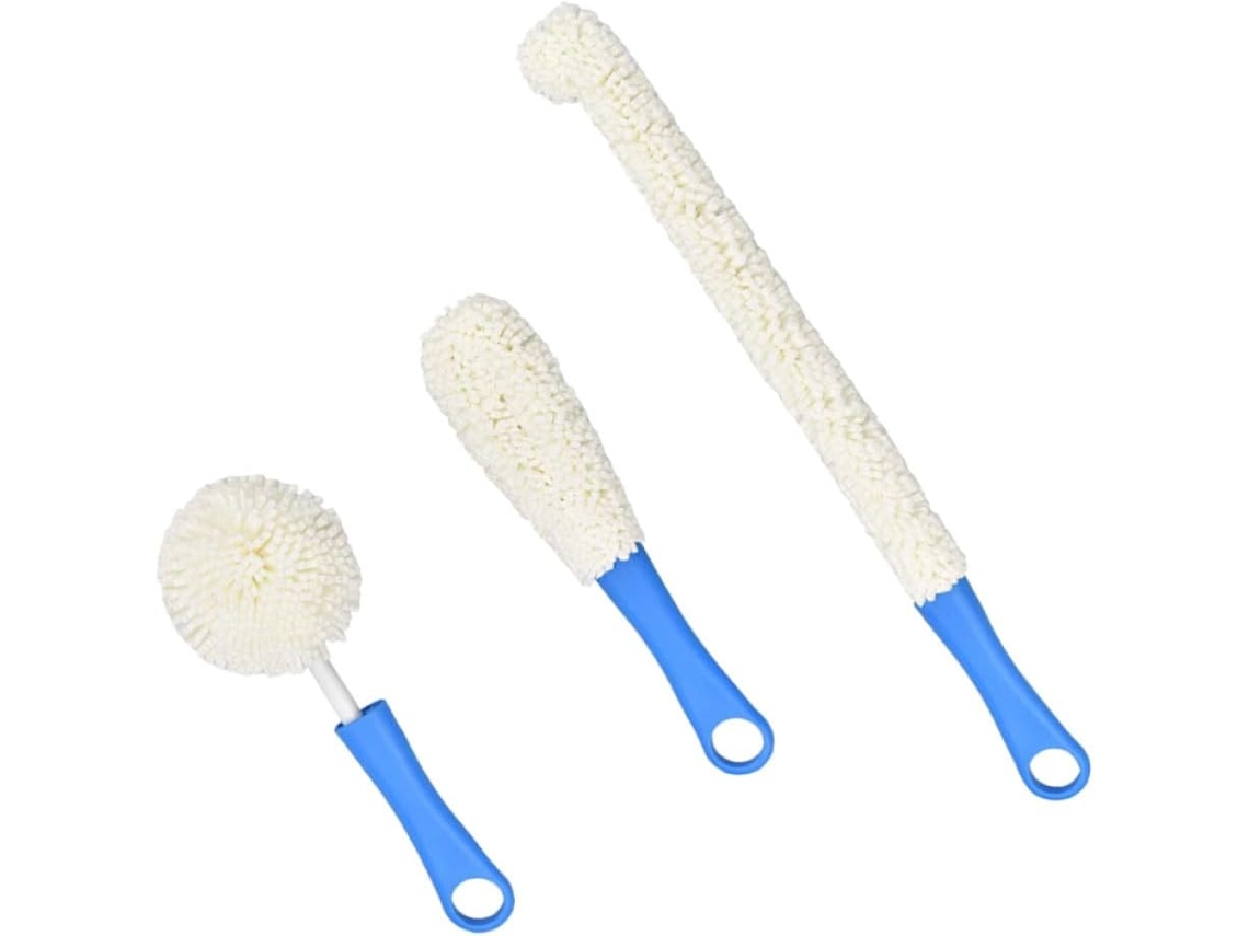 Conjunto De 3 Escovas De Limpeza Para Garrafas E Copos, Azul, Cabo
