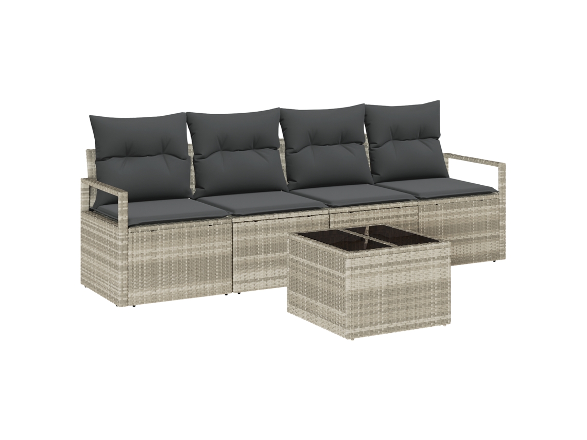 Conjunto 5 Conjunto De Sofá De Jardim Vidaxl Cinzento-claro Vime Pe (230 X 62 X 85 Cm)