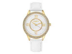 Relógio feminino de luxo Gaiety com mostrador cravejado de strass, pulseira de couro PU e mecanismo de quartzo analógico.