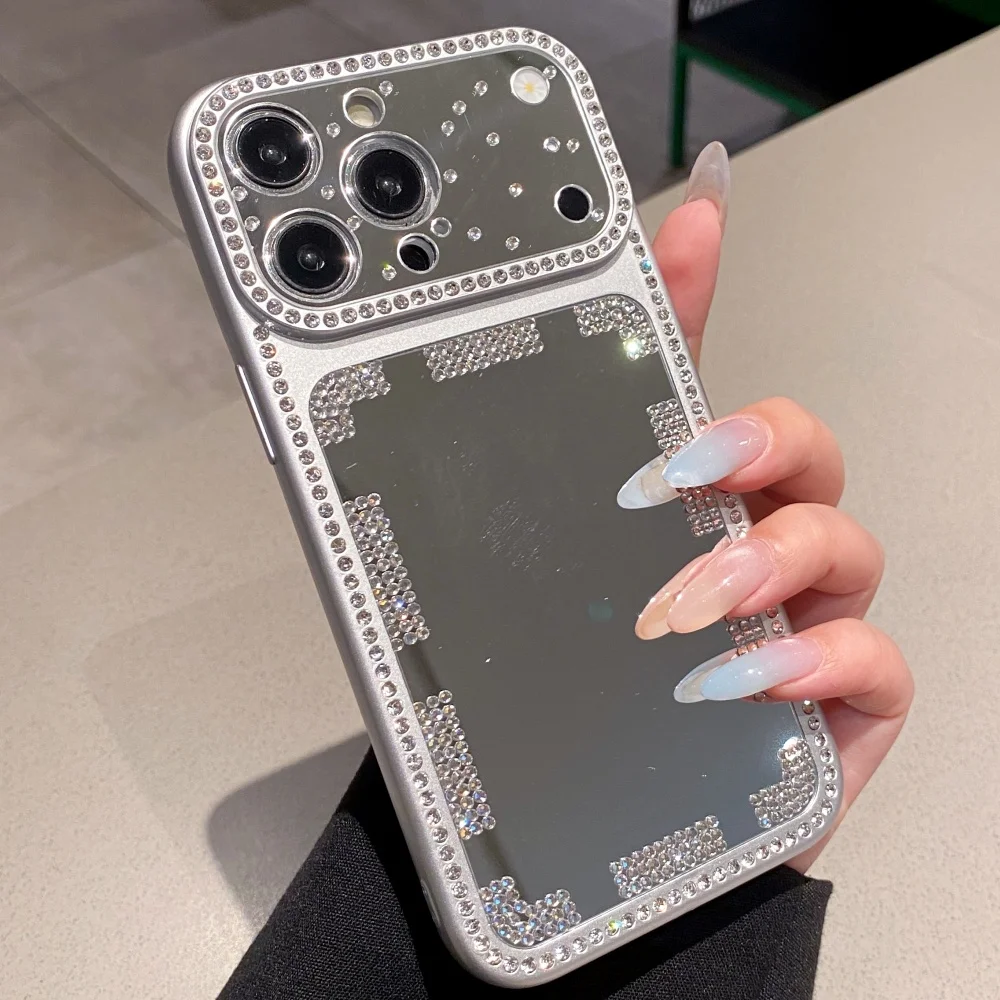 Capa Para Celular Com Espelho De Maquiagem (prateada) Para Iphone 15, Capa Traseira À Prova De Choque.