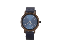 Relógio Masculino de Moda com Pulseira de Couro Pu e Mostrador de Madeira Quartzo Negru