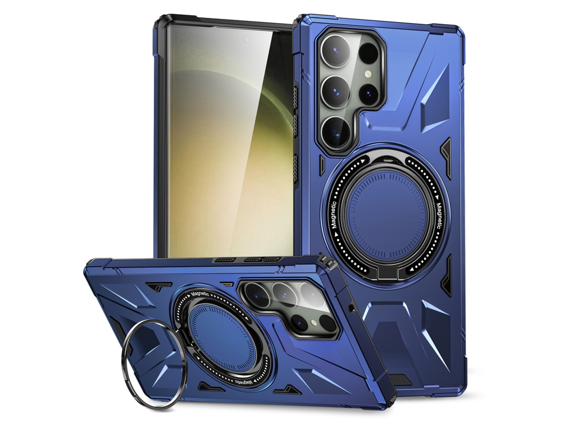 Capa Para Samsung Galaxy S25 Ultra Suporte Anel Dual Layer Azul Czhhmart