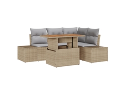 Conjunto 5 Conjunto De Sofás De Jardim Vidaxl Bege Vime Pe (100 X 55 X 73 Cm)