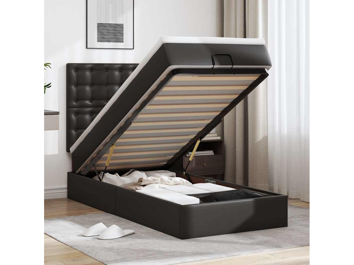Estrutura De Cama Otomana Com Colchão 100x200 Cm Preta