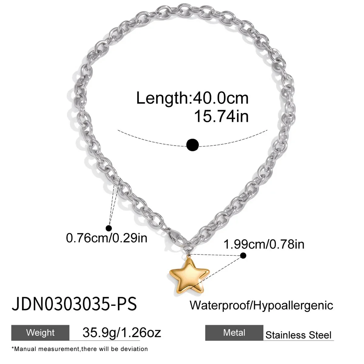 Colar Com Pingente De Estrela Banhado A Ouro, Clássico, À Prova D'água E Elegante, Em Aço Inoxidável.