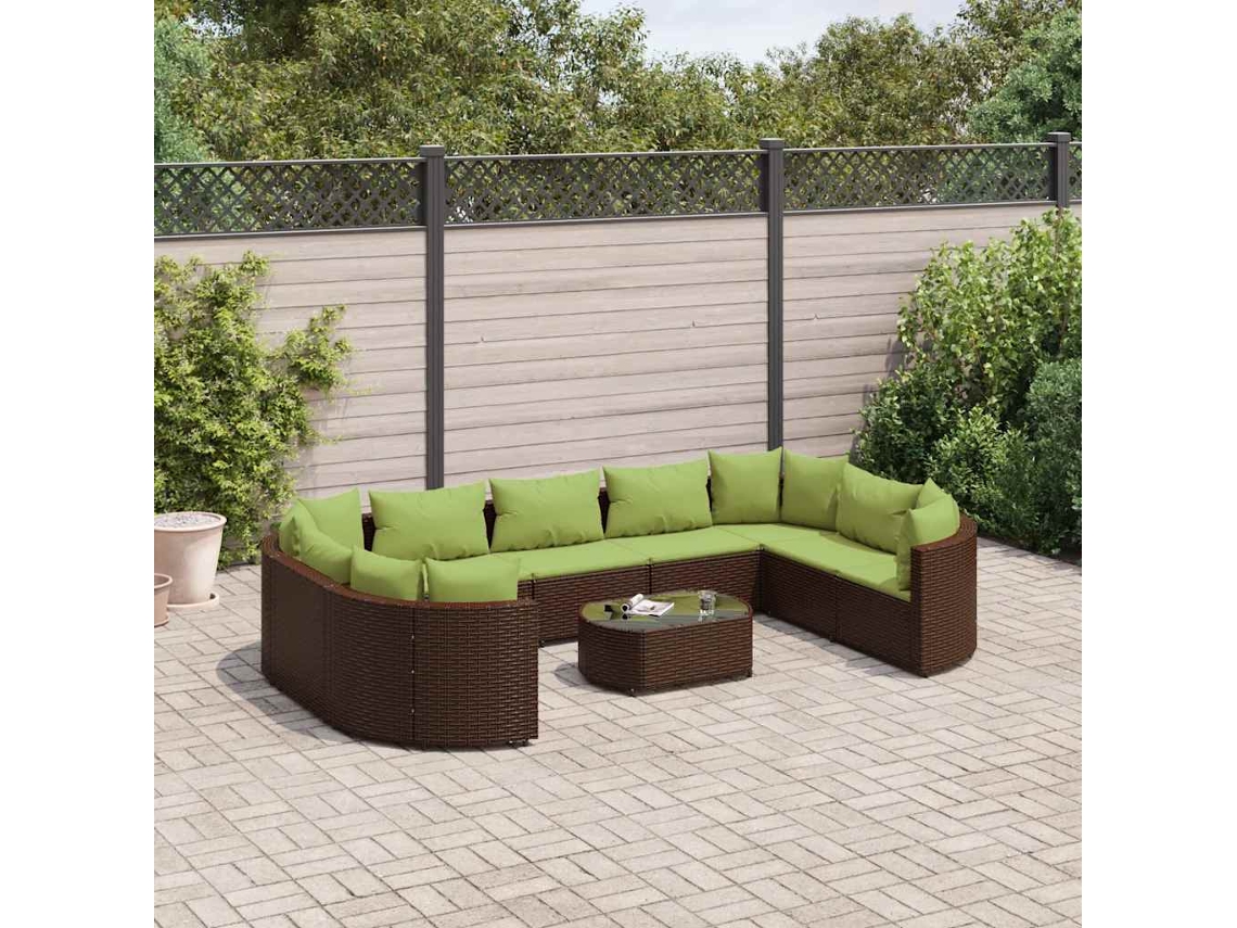 Vidaxl 10 Pcs Conj. Sofás Jardim Com Almofadões Vime Pe Castanho