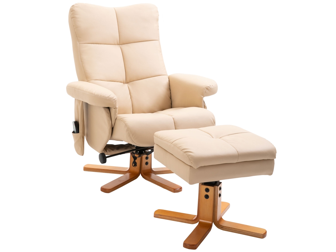 Poltrona Massagem Creme 80x86x99cm, 145°, Banquinho, Poliéster.-ty