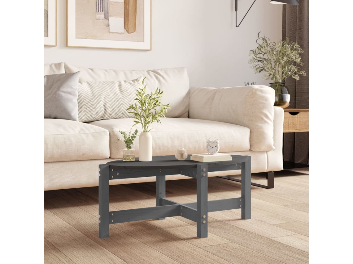 Vidaxl Mesa De Centro 87x48x35 Cm Madeira De Pinho Maciça Cinza