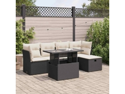 Vidaxl 6 Pcs Conjunto Sofás De Jardim C/ Almofadões Vime Pe Preto