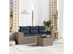 Vidaxl Conjunto De Sofá De Jardim Com 4 Peças E Almofadas Em Rattan Sintético Cinza