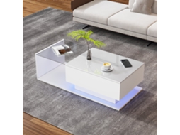 Mesa Centro Branca Alto Brilho Led 100x50x32 Gaveta Resistente