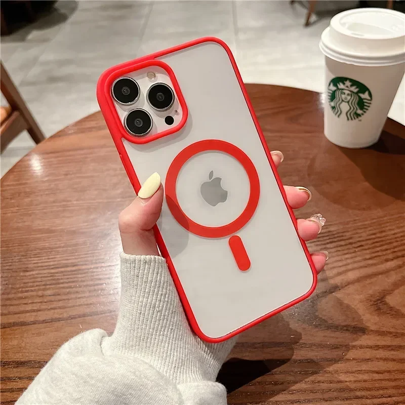 Capa Magsafe Com Carregamento Sem Fio Magnético Para Iphone (iphone 14 Pro Max, Vermelha), Acrílico Rígido