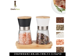Moedor Manual de Sal e Pimenta de Madeira para Cozinha-T3 Preto + Branco Madeira + Abs + Vidro LUUCOZK