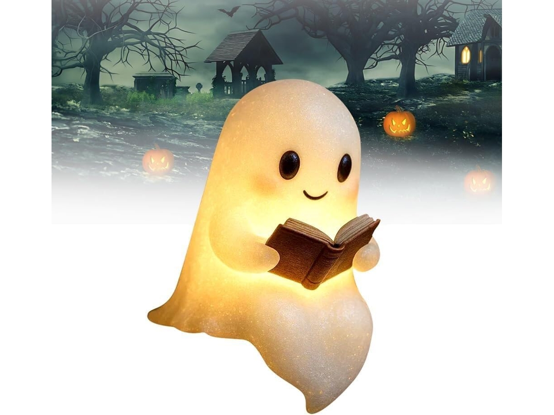 Luminária Noturna Led Ajustável Em Formato De Fantasma Lendo Um Livro,