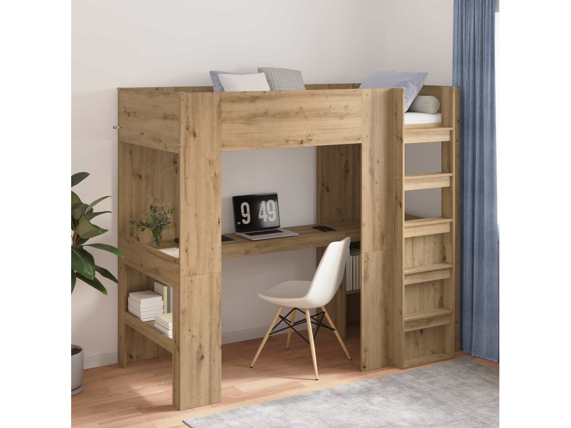 Vidaxl Estrutura de Cama Loft com Mesa Carvalho Artesanal 100 X 200 Cm
