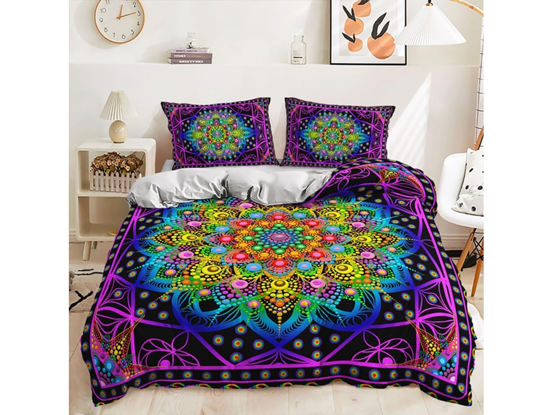 Capa de Edredom com Estampa Geométrica Floral em Microfibra Fronha 200x200 Cm (LxA)