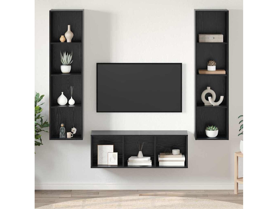 Vidaxl Conjunto De Móvel De Tv 3 Pcs Carvalho Preto Madeira Processada