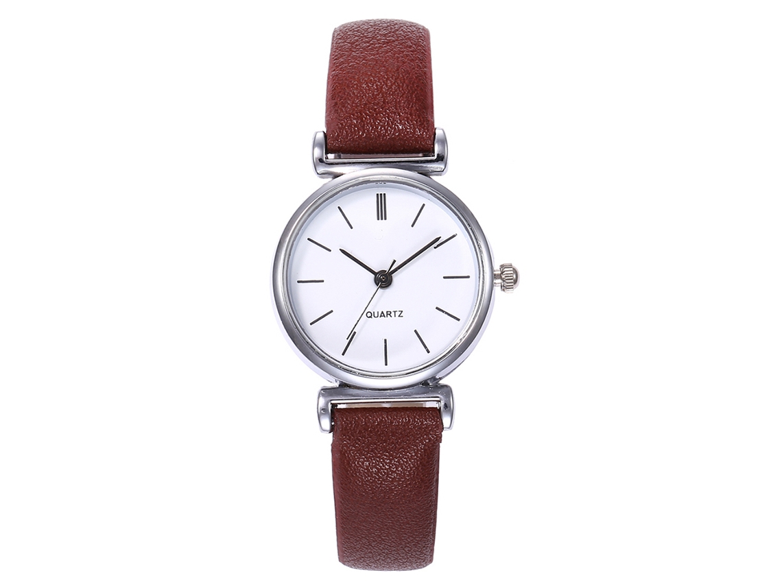 Relógio de Pulso Feminino Casual Vansvar Quartzo Pulseira de Couro Pu Café