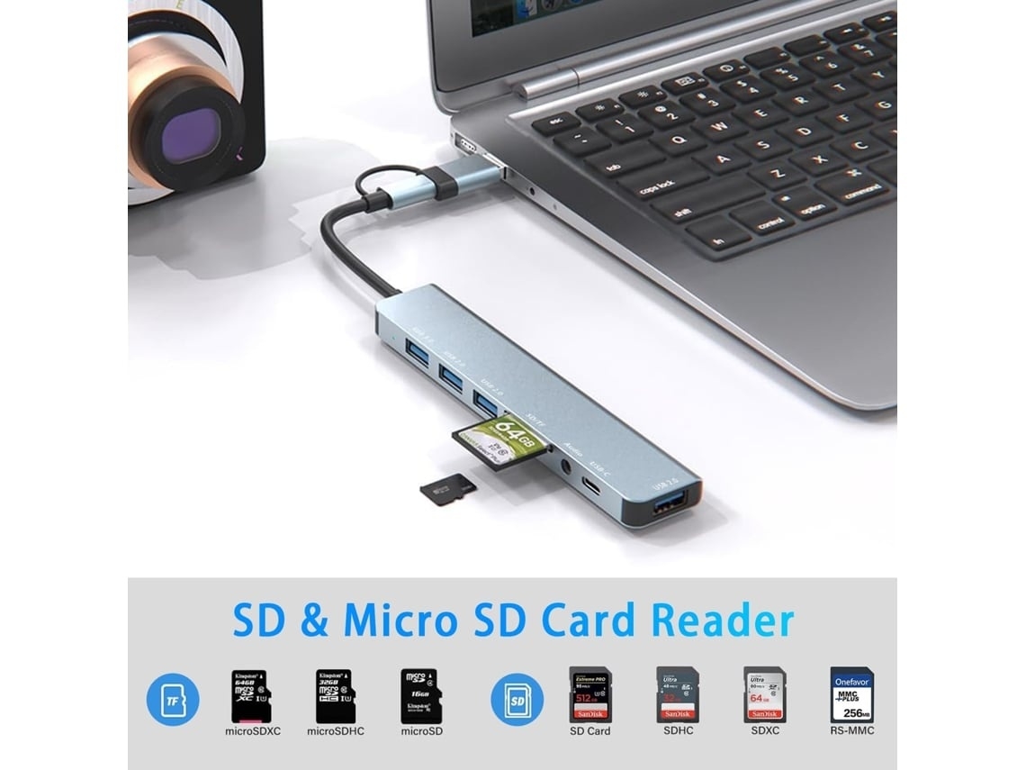 Lurelia Hub Usb-c 8 Em 1 Com Leitor Sd/tf, Áudio 3,5 Mm E 4 Portas