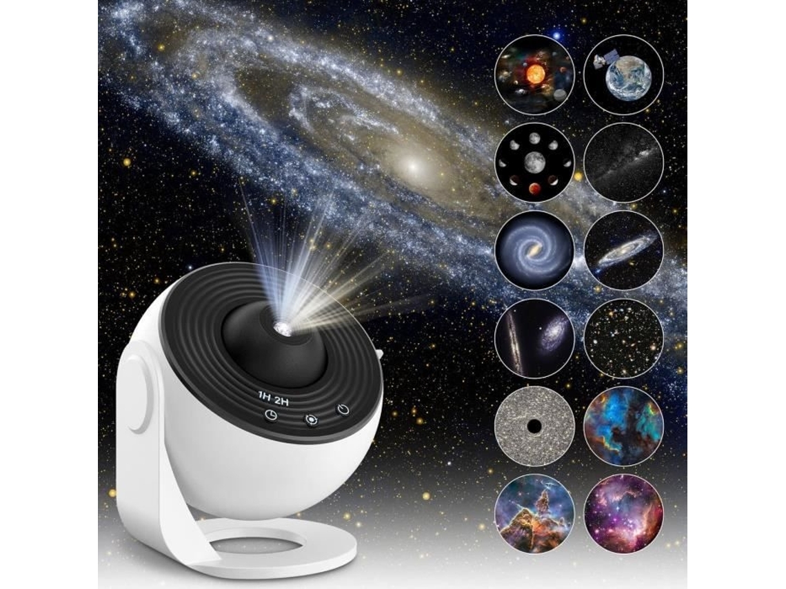 Projetor de Estrelas para Planetário, Projetor de Galáxias, Luminária Noturna Realista com Céu Estrelado e 12 Discos de Filme, Lua BRILVIBERA