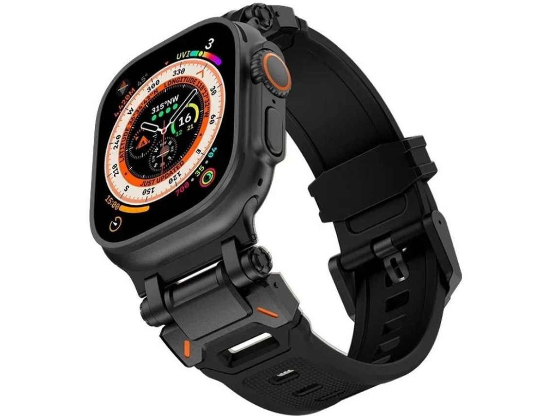 Pulseira ORYSIN Flexisteel para Apple Watch Series 4 44mm, preta, resistente e com design elegante.