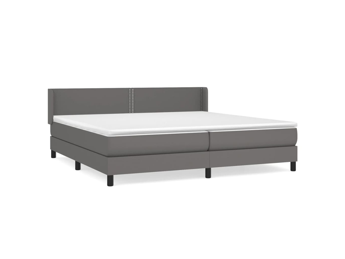 Cama com Molas e Colchão Couro Artificial Cinzento MAISON EXCLUSIVE (200x200 cm)