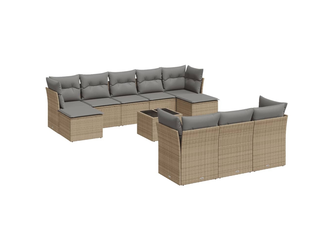 Maison Exclusive - 11 Pcs Conjunto Sofás De Jardim C/ Almofadões Vime Pe Bege
