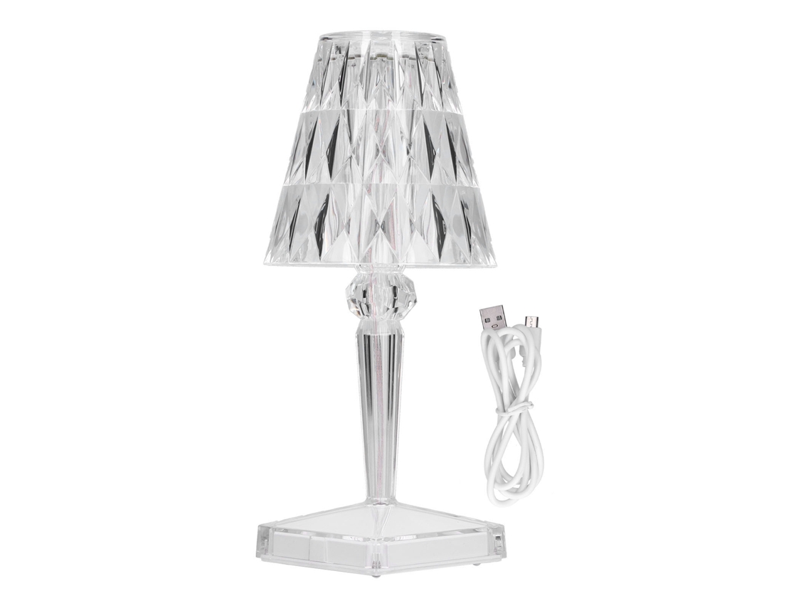 Lâmpada de Mesa de Cristal USB, Carregável, Prisma, Transparente, Ajustável, Brilho, Luz Quente