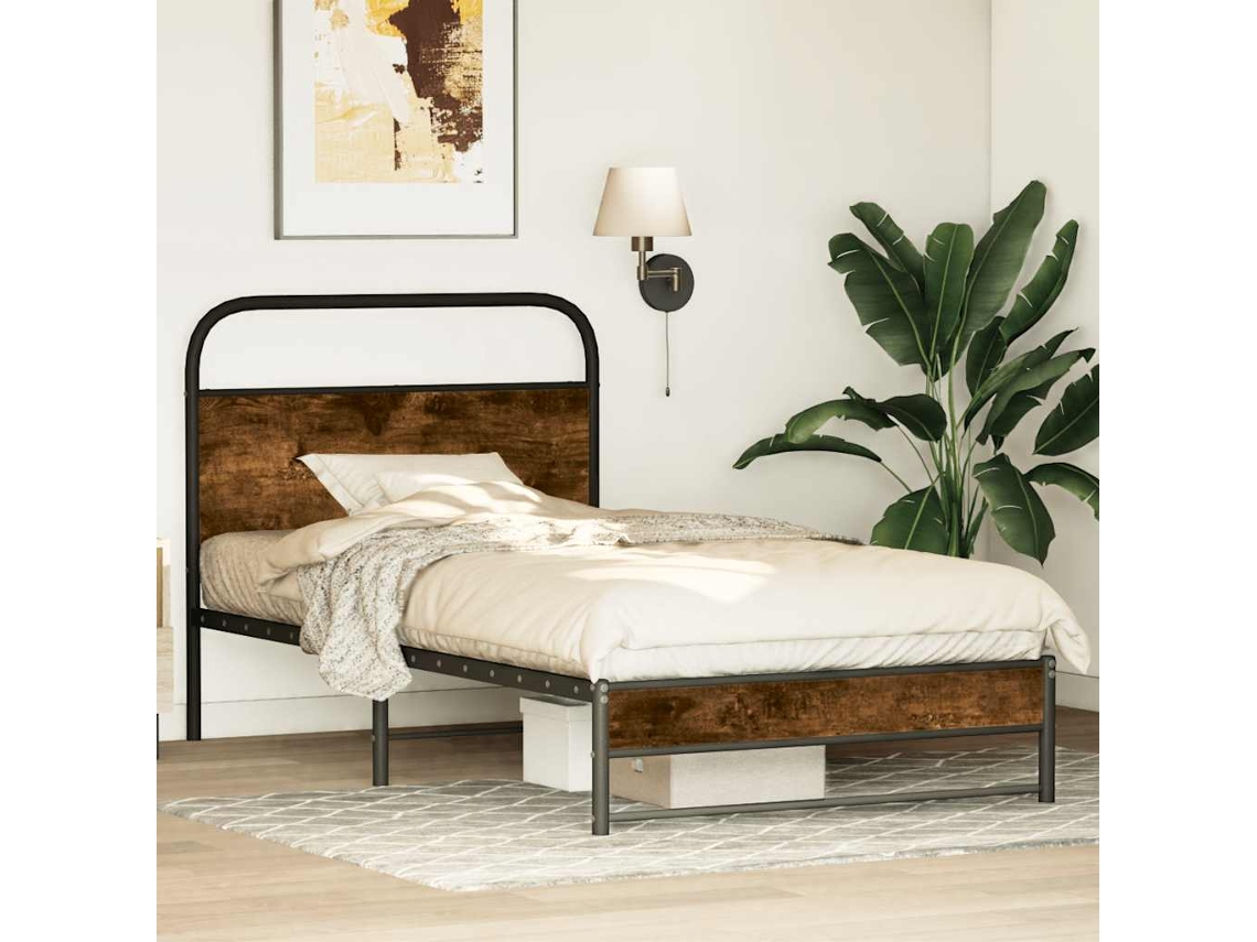 Vidaxl Estrutura Cama S/ Colchão Derivados de Madeira Carvalho Fumado