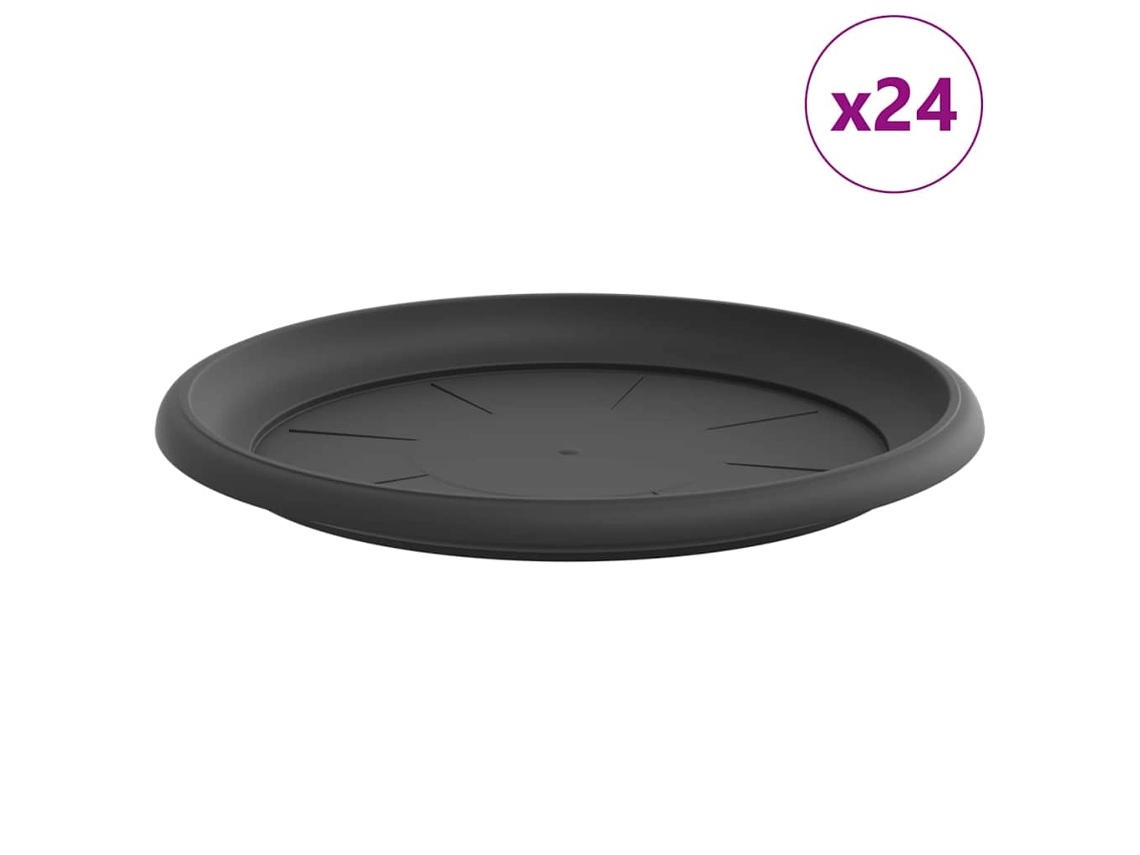 Conjunto 24 Bandeja Para Flores Vidaxl Preto Plástico (ø 27 X 2,5 Cm)