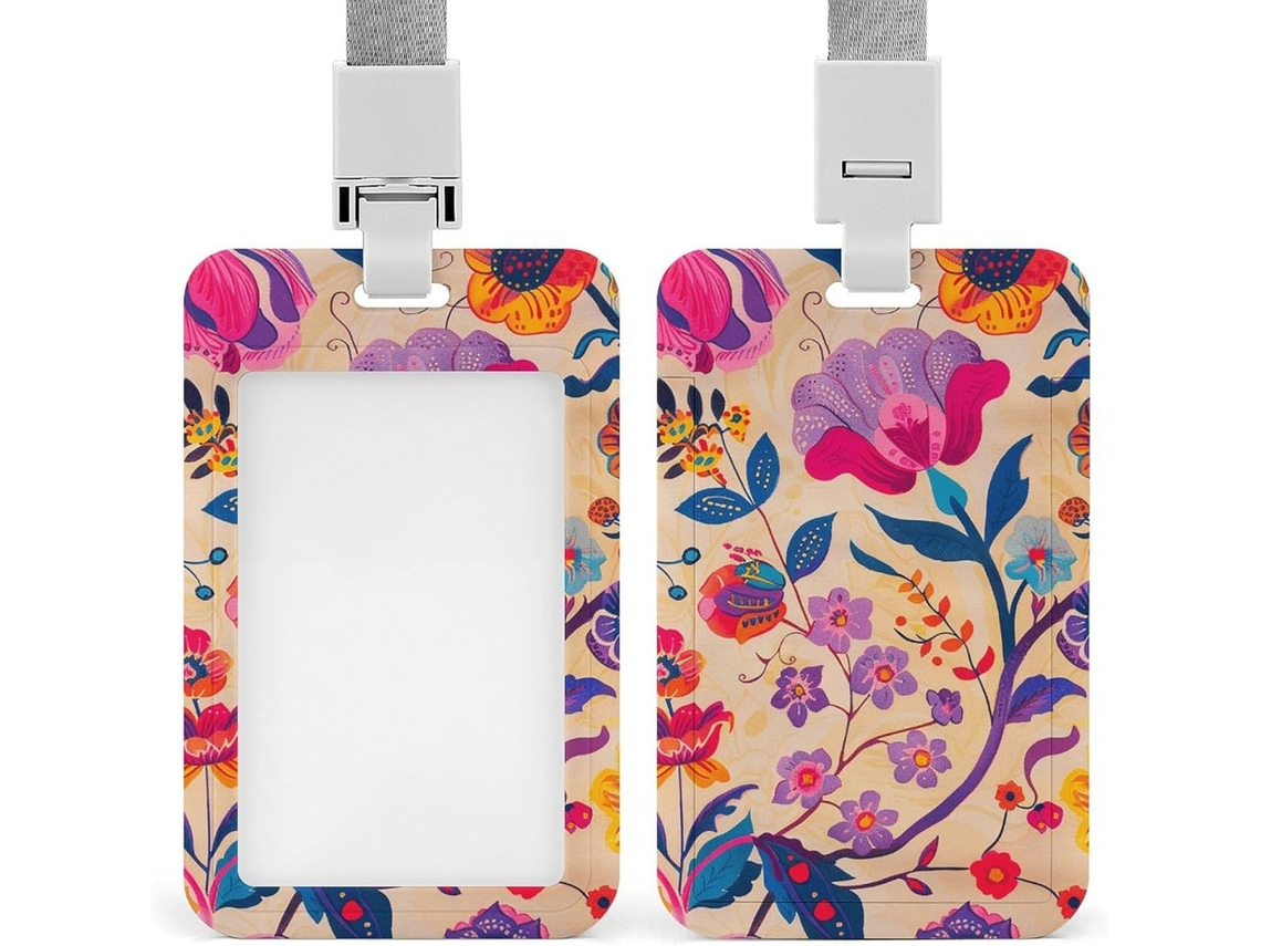 Porta Crachá Floral Roxo E Azul Com Cordão, À Prova D Água, Com Clipe Crachá, Ideal Trabalho, Escritório