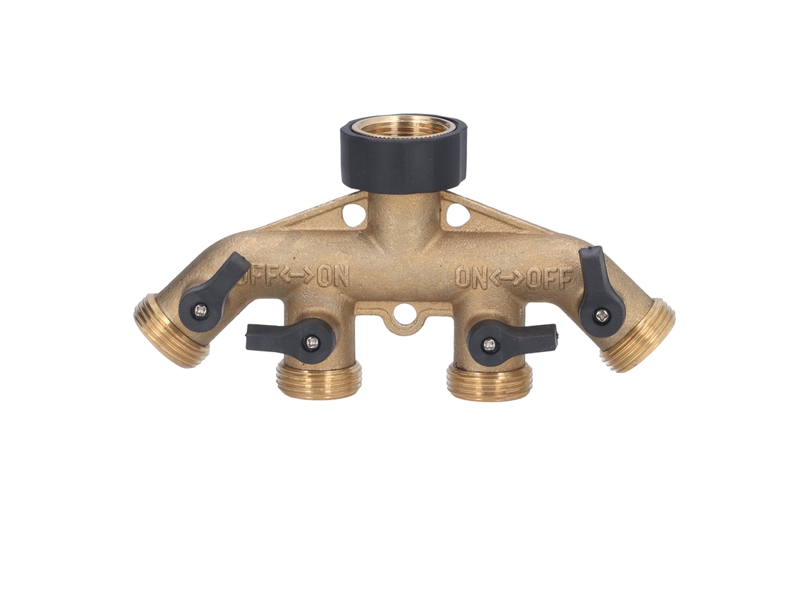 Laxiscreed Conector Múltiplo De Latão Para Mangueira De Jardim, 4 Vias, 3/4 Polegadas De Rosca